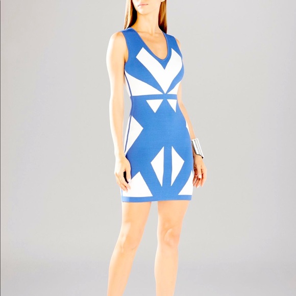 BCBGMaxAzaria | Evinna Geometric Bodycon Dress - Blue / White | Size XXS - Picture 1 of 14